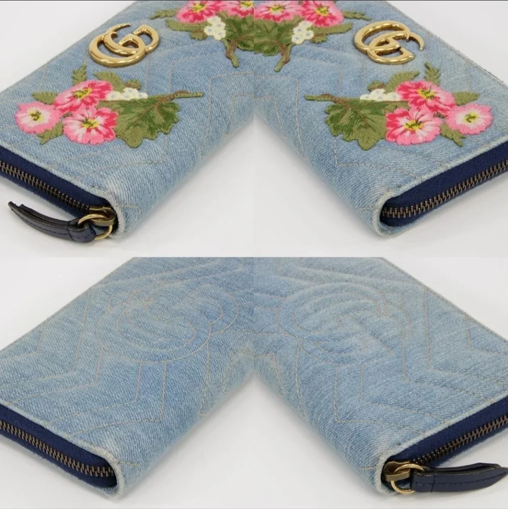 GUCCI Denim Flora long zippy wallet - Picture 4 of 12